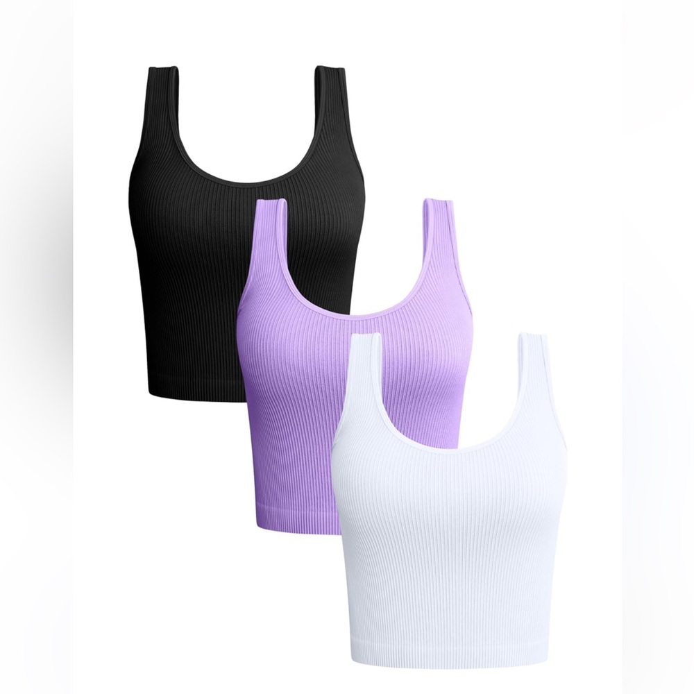 OQQ Women's 3 Piece Tank Tops Ribbed Seamless Workout Exercise Shirts